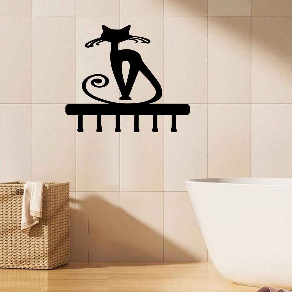 Elegant Cat Wall Hook Metal Decorative Storage Space Saving Key Coat Hat Rack for Hallway Living Room