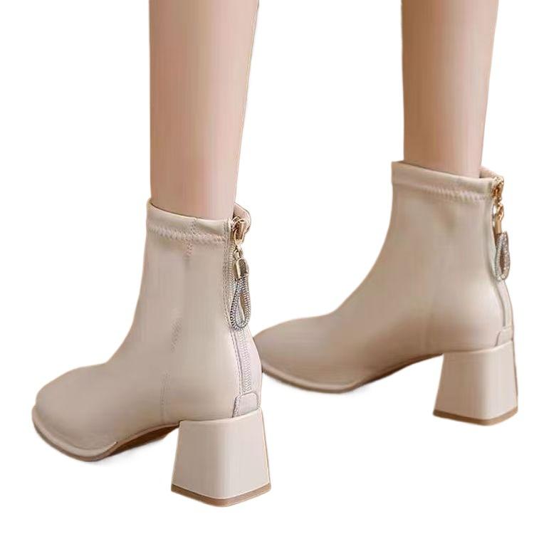 French Soft Leather Small Short Boots Fleece and Ankle Boots Women's 2025 Autumn and Winter New Thick Heel Martin Boots Thin Boots