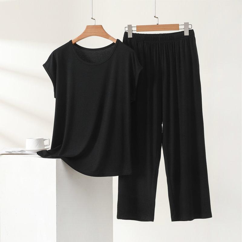 Summer Women s Modal Loungewear Set Lightweight Loose Short Sleeve & Ankle Length Pants 2 Piece Casual Sleepwear Home Pajamas L