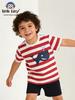 Children's Shark Print Striped T-Shirt - Spring/Summer Short Sleeve