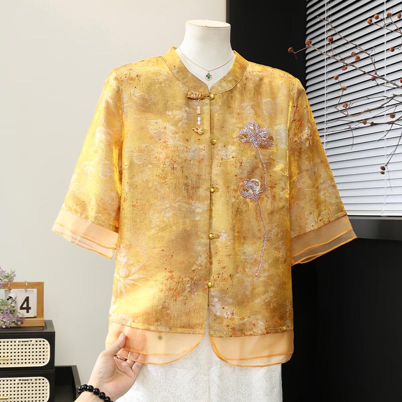 Datang Furen Women s New Chinese Style Embroidered Summer Shirt 5XL