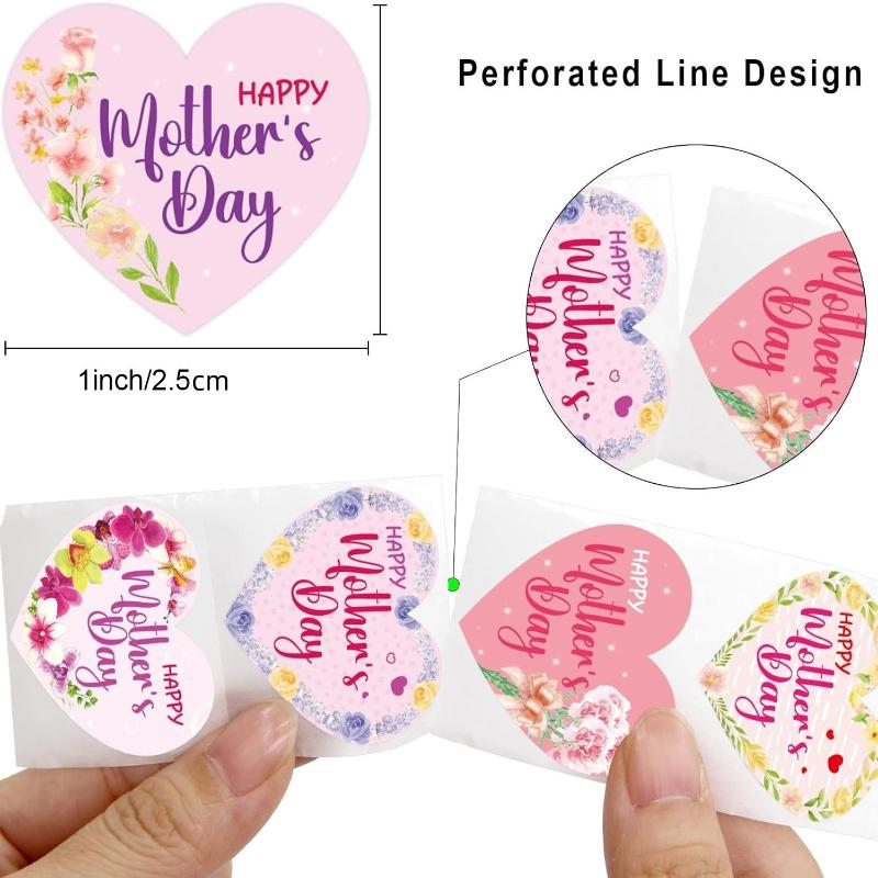

500Pcs Heart-Shaped Floral Mother S Day Stickers Happy Mother S Day Labels For Gifts Packaging Baking Sealing Tape ONESIZE
