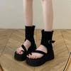Vintage Platform Roman Sandals Women's Summer 2025 New Fashion Slip-toe High-top Sandals with Heightened Rear Zipper Booties