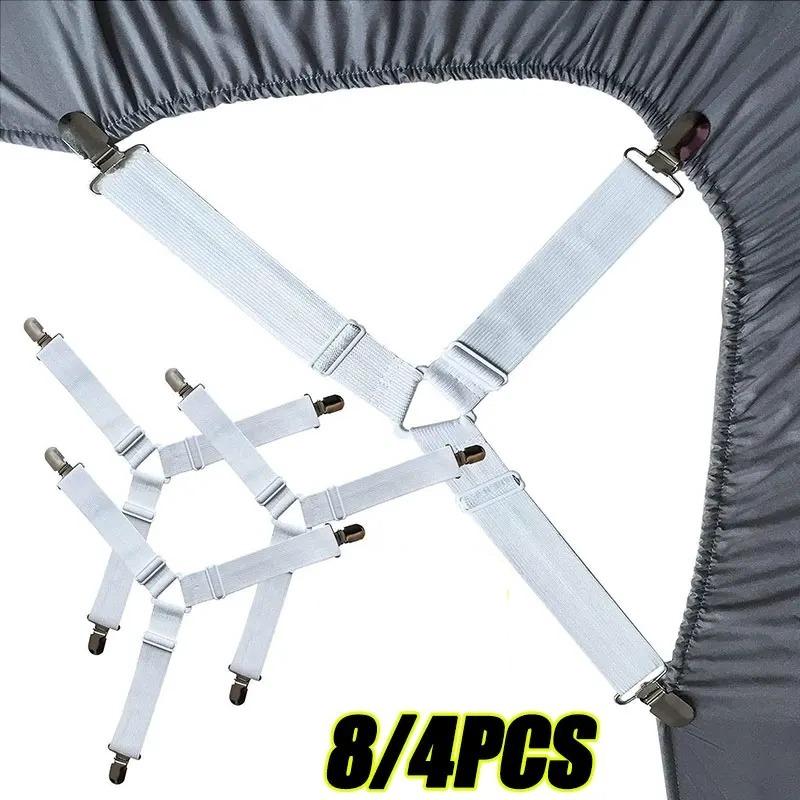 8/4Pcs/Set Adjustable Bed Sheet Grippers Belt Fastener Bed Sheet Clips Mattress Cover Blankets Quilt Holder Organize Gadgets