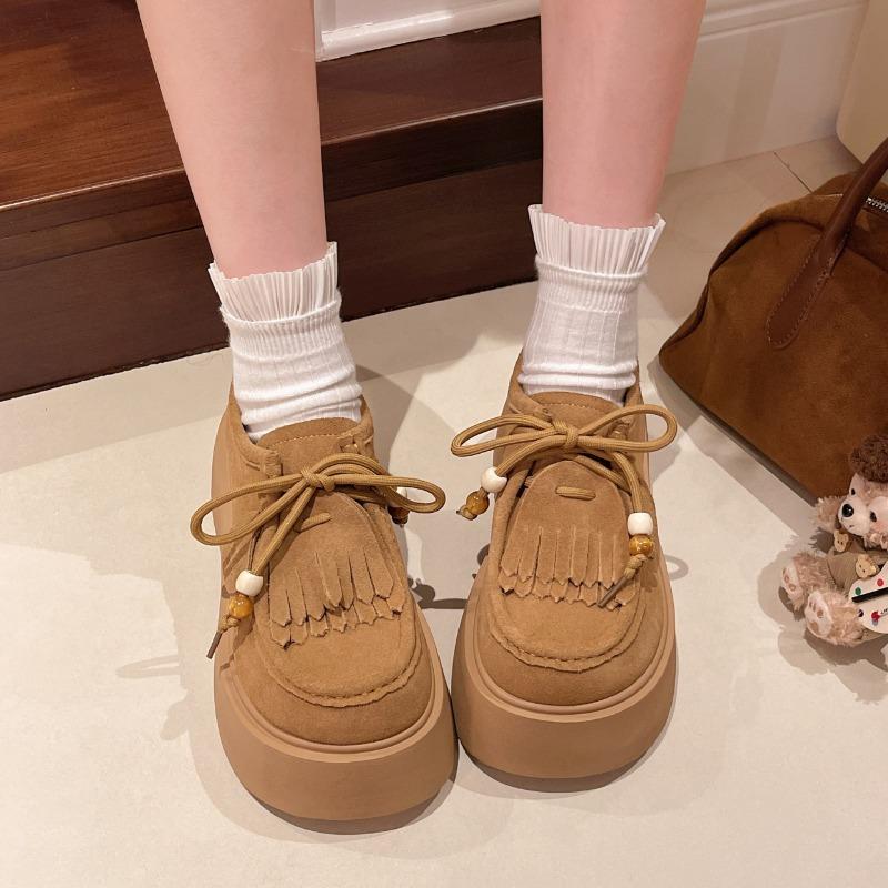 Fashion 2025 NEW Women's Fashion Casual Shoes Round Head Lace-up Shoes To Increase The Waterproof Platform Single Shoes