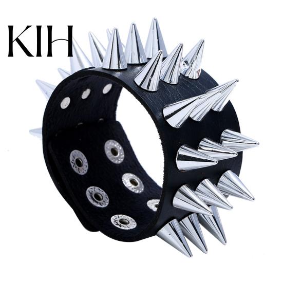 Punk Men Women Faux Leather Multiple Spikes Bracelet Bangle Jewelry Wrist Decor