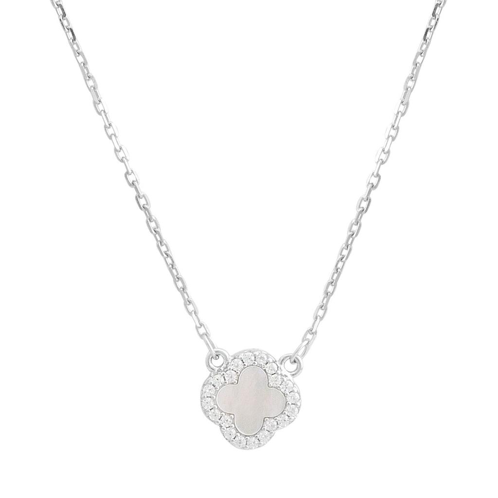 Серебряное колье с натуральным перламутром, фианитами, вес изделия 1,93 гр (60002131)