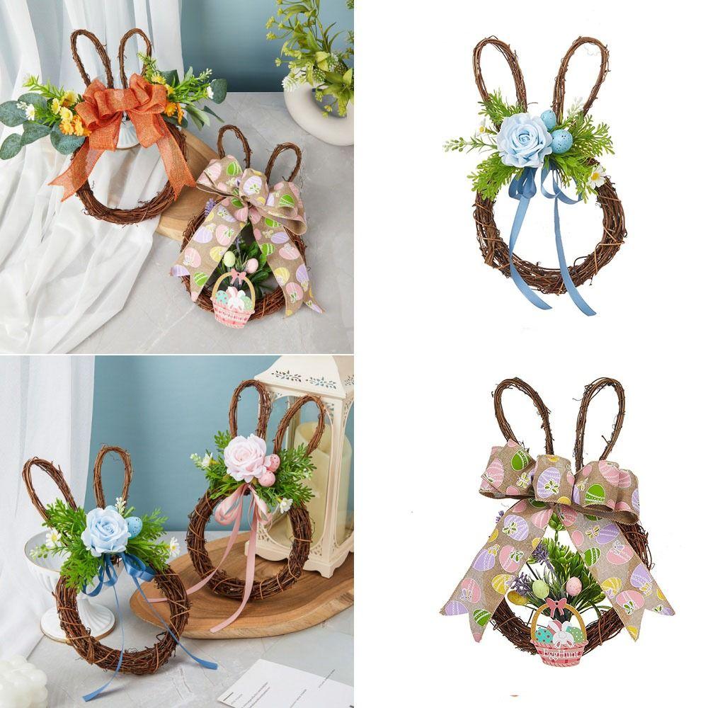 Hangable Easter Egg Door Pendant Decorative Artificial Flower Garland Easter Hanging Wreath  Door