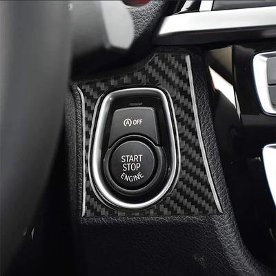 Carbon Fiber Car Spínač zapalování Tlačítko Start Stop Tlačítko Klíčová dírka Kryt Ozdobný kroužek Nálepka pro BMW řady 3 F30 Autopříslušenství