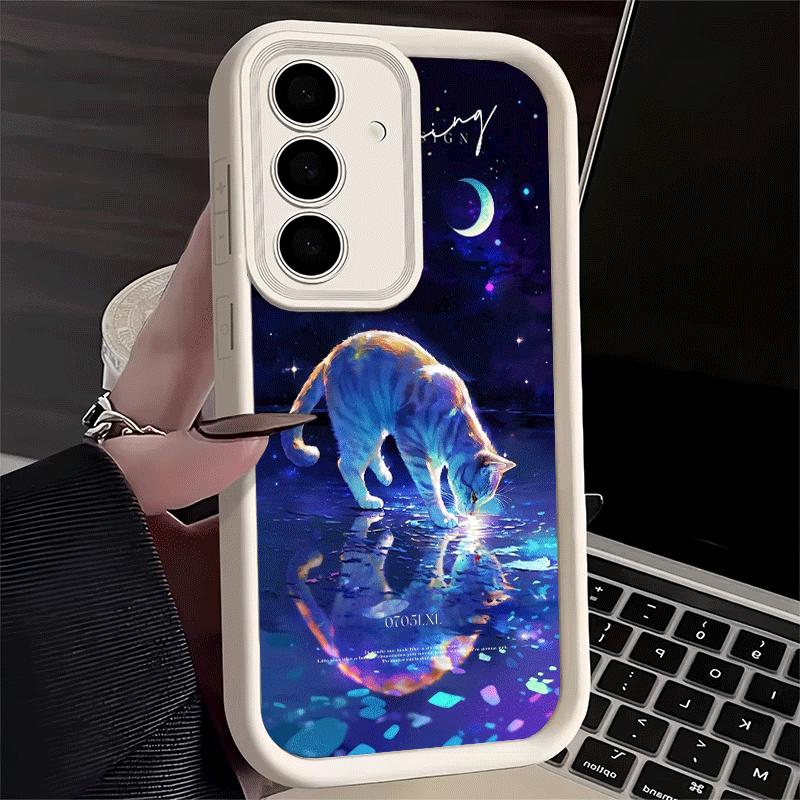 Phone Case for Samsung Galaxy S26 S25 Ultra S24 FE Night Moon Cat Dreamy Art Shell S23 Plus S22 + S21 S20 5G Soft Silicone Funda
