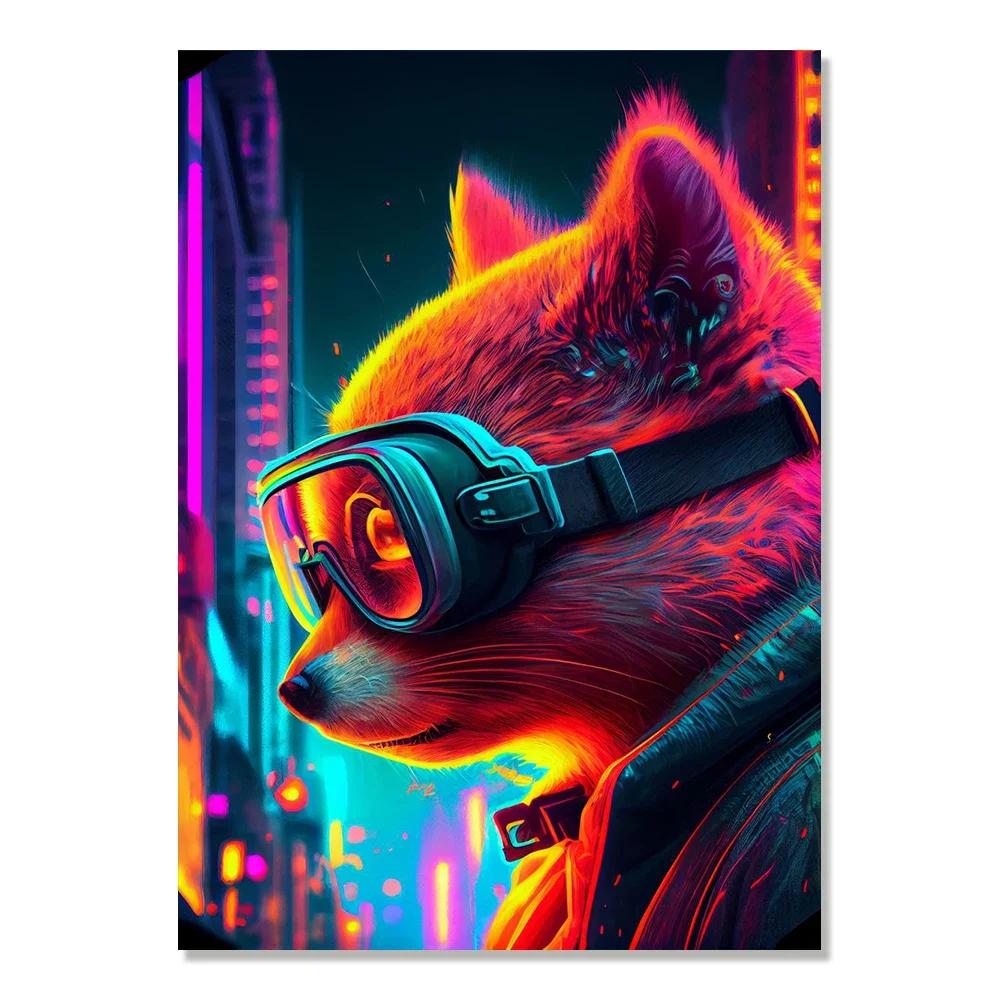 Cyberpunk Style Future Fantasy Lion Monkey Agent Animal Poster Wall Art Canvas Painting for Living Room Home Decoration