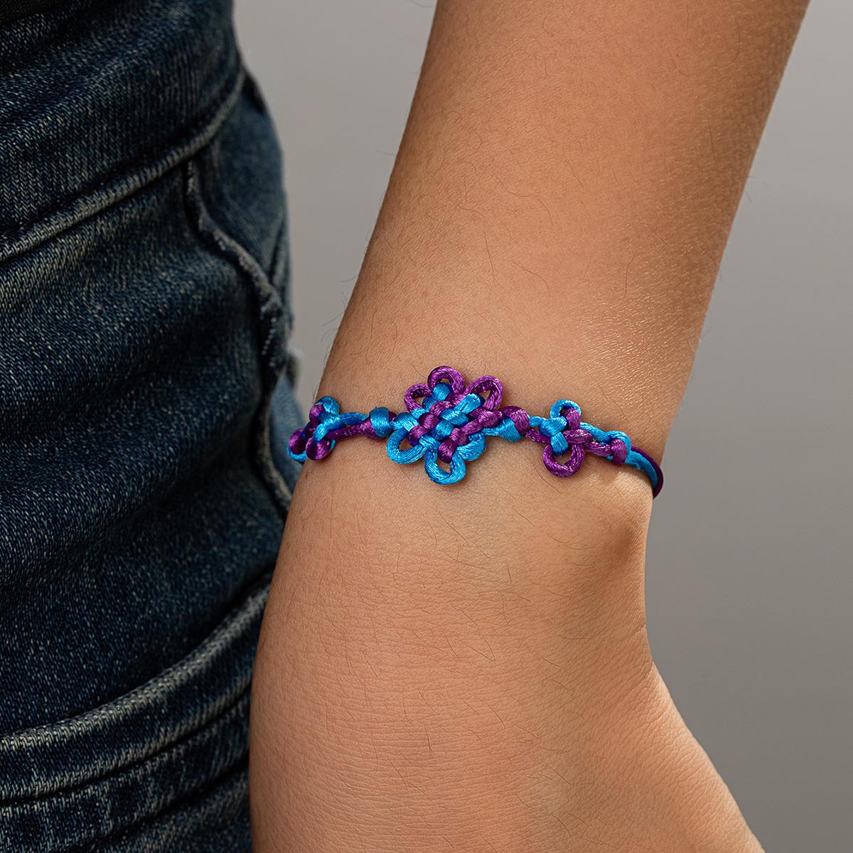 1 piece of Chinese knot hand woven bracelet with adjustable light blue and purple blessing gift, safety knot woven bracelet