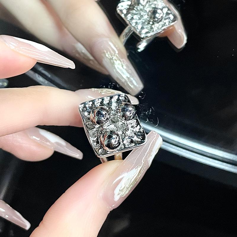 

Niche Design Round Ball Ring Women S Retro Fashion Square Brand Cross Opening Ring Hip Hop Index Finger Ring Adjustable opening
