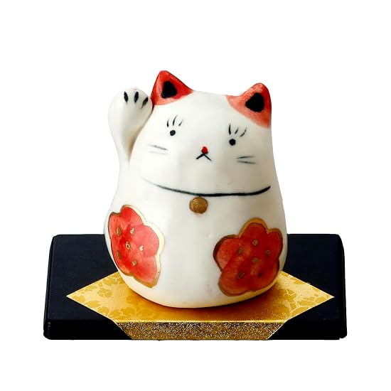 Craftsman House Good Luck Hand-Painted Maneki-Neko (Red Flower) Made in Japan
