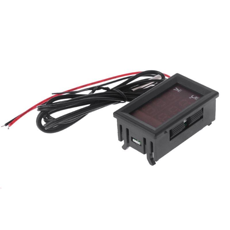 12V 24V Car Voltmeter with Cables LED Digital Display Voltmeter Panel Temperature Gauge Square-shaped Tester