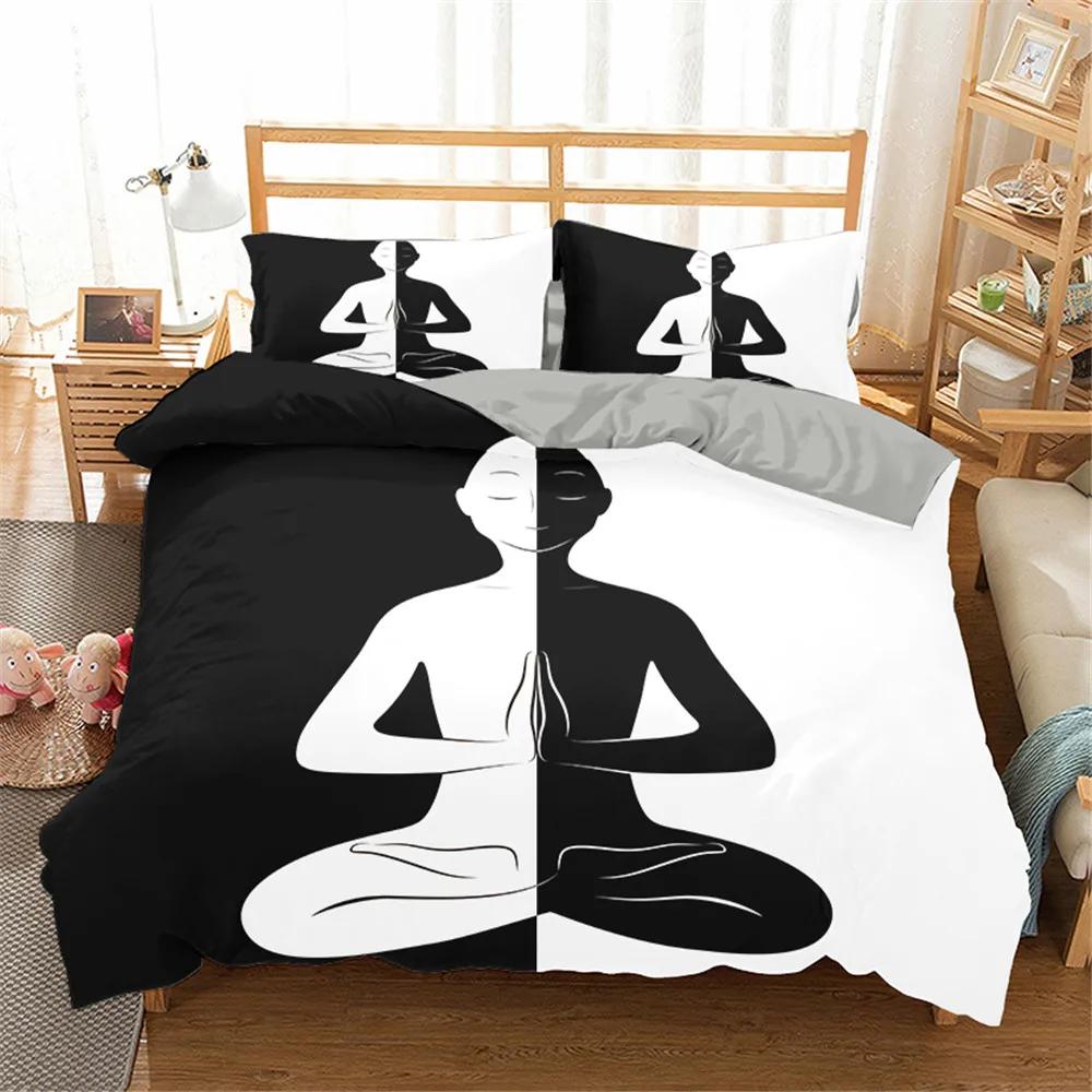 Chinese Kungfu Duvet Cover Black Cartoon Martial Artist Silhouette for Adult Teens Boys China Cultural Theme Bedroom Decoration