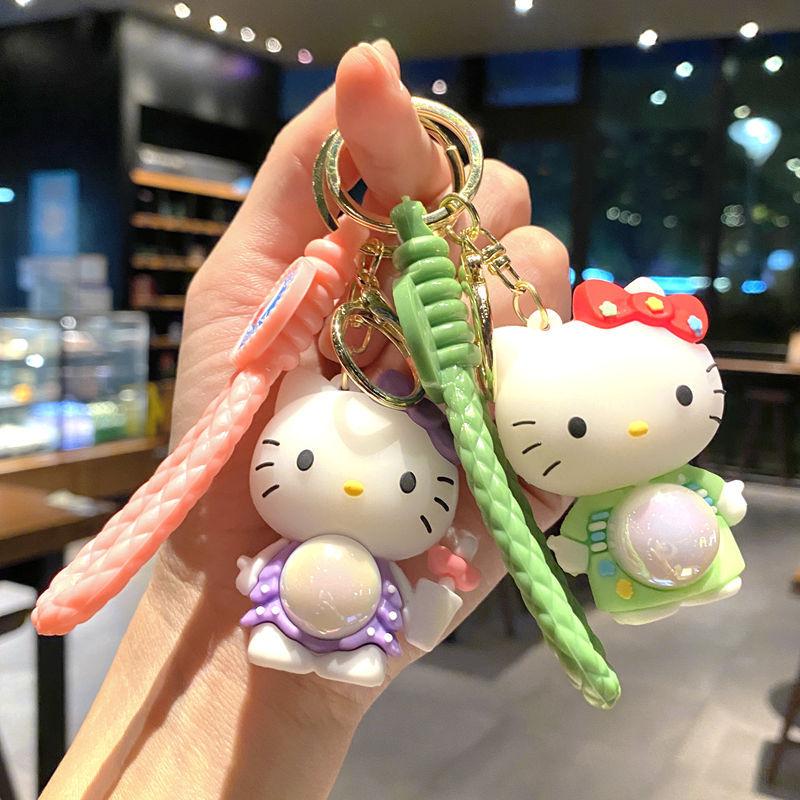 Creative Lamp Kt Cat Keychain Hello Kitty Bag Pendant Kt Cute Doll Car Key Chain Pendant