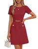Women's Fashion Solid Color Waist Belt Decorative Summer Short Sleeve Workwear Dress Knee Length Elegant Casual Office Attire
