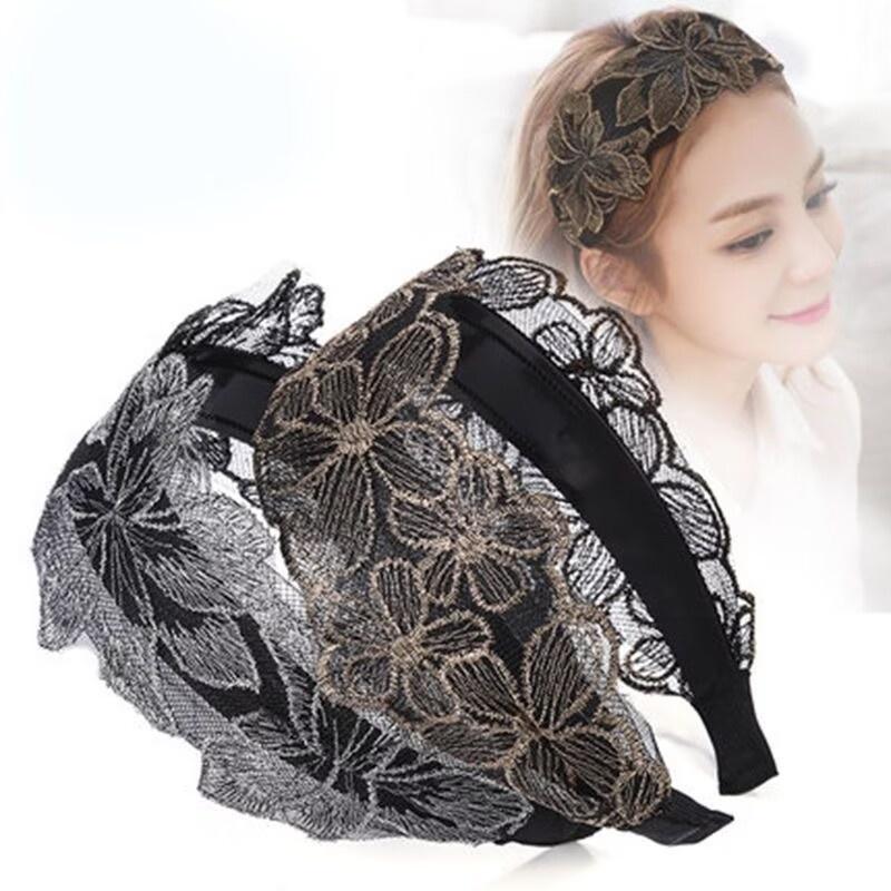 South Korean Gold Embroidered Headband Wide-Brimmed Short Hair Cover White Hair Artifact Hair Stamp All-Match Teeth Headband