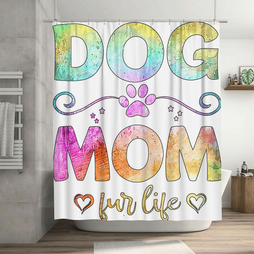 Dog Mom Shower Curtain Colorful Dog Paw Print Design For Pet Lovers Home Decor Shower Curtain Size 72X84Inches