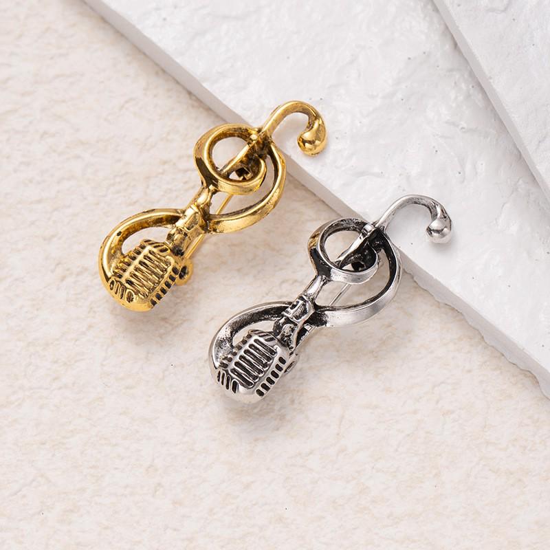 Stylish Music Note Microphone Brooch - Unique Design Pin for Suit or Coat