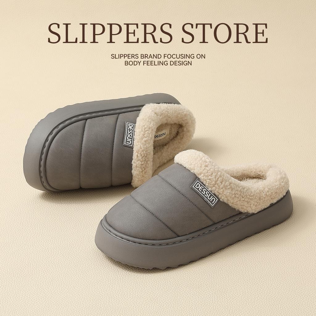 Large Size Cotton Slippers Autumn and Winter Pu Leather Surface Waterproof Household Indoor Heating Thickened Non-slip Cotton Drag Outside Wear