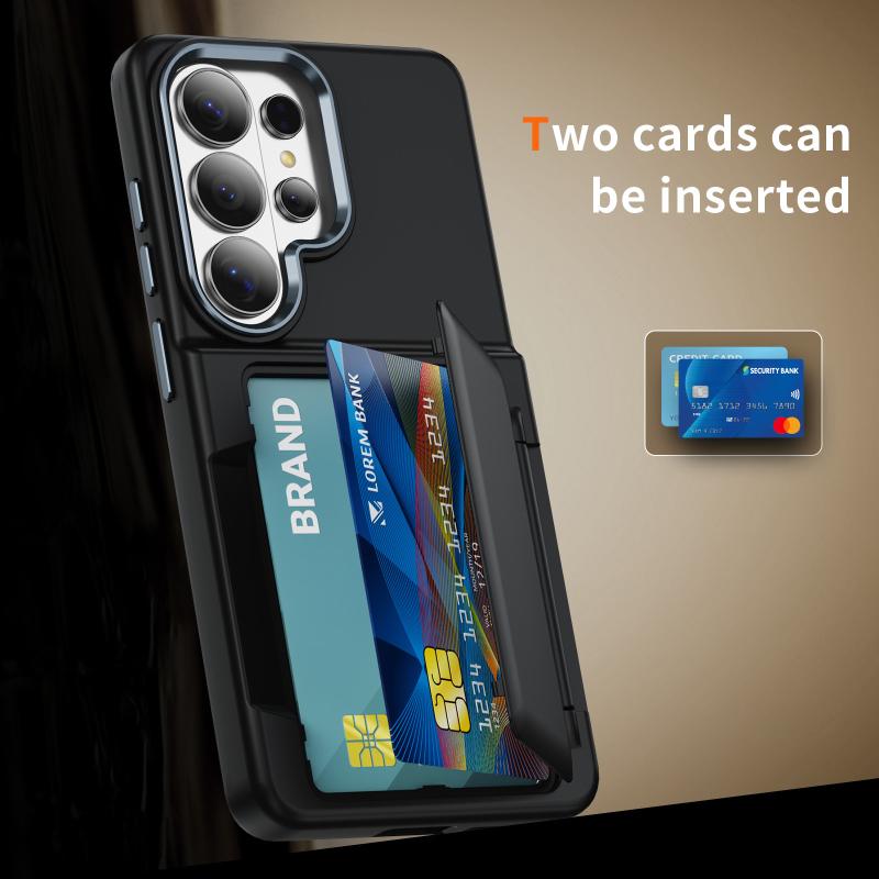 New Solid Color Frosted PC Wallet Card Holder Shockproof Phone Case For Samsung S26 Ultra S24 S23 S22 S25 Ultra Plus Back Cover