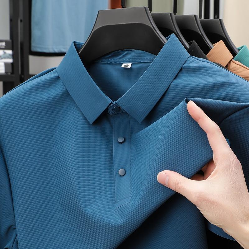 Męska koszulka polo bezszwowa z lodowego jedwabiu Męski T-shirt z czuciem lodu Męski T-shirt z krótkim rękawem z kołnierzykiem, szybkoschnący, chroniący przed słońcem