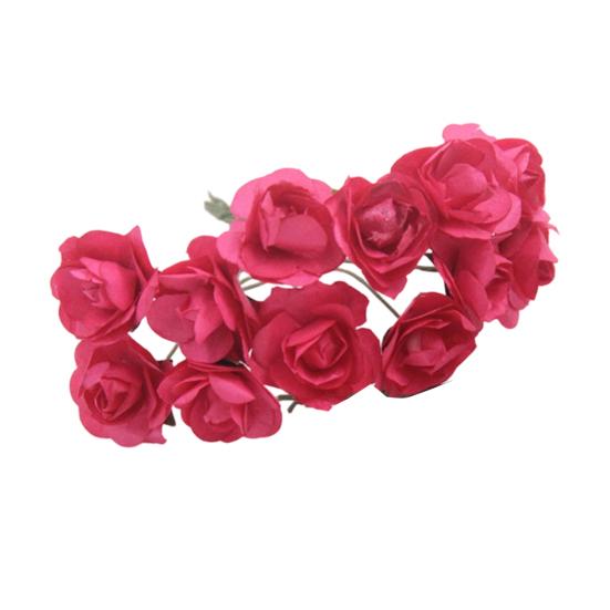12 Pcs Mini Artificial Rose Flower Bouquet 12 Heads Paper Rose Flowers with Stems for Scrapbooking Wedding DIY Crafts