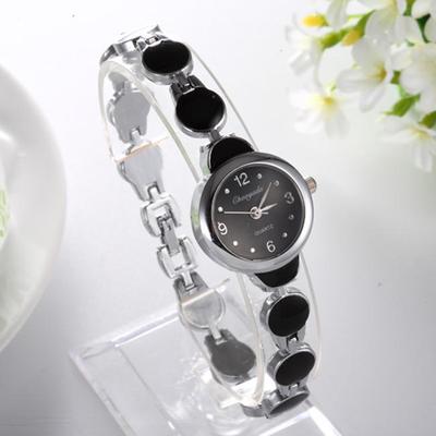 Quarz-Zifferblatt, schwarzer Stein, silbernes Armband, Damen-Armbanduhr, Freizeituhr