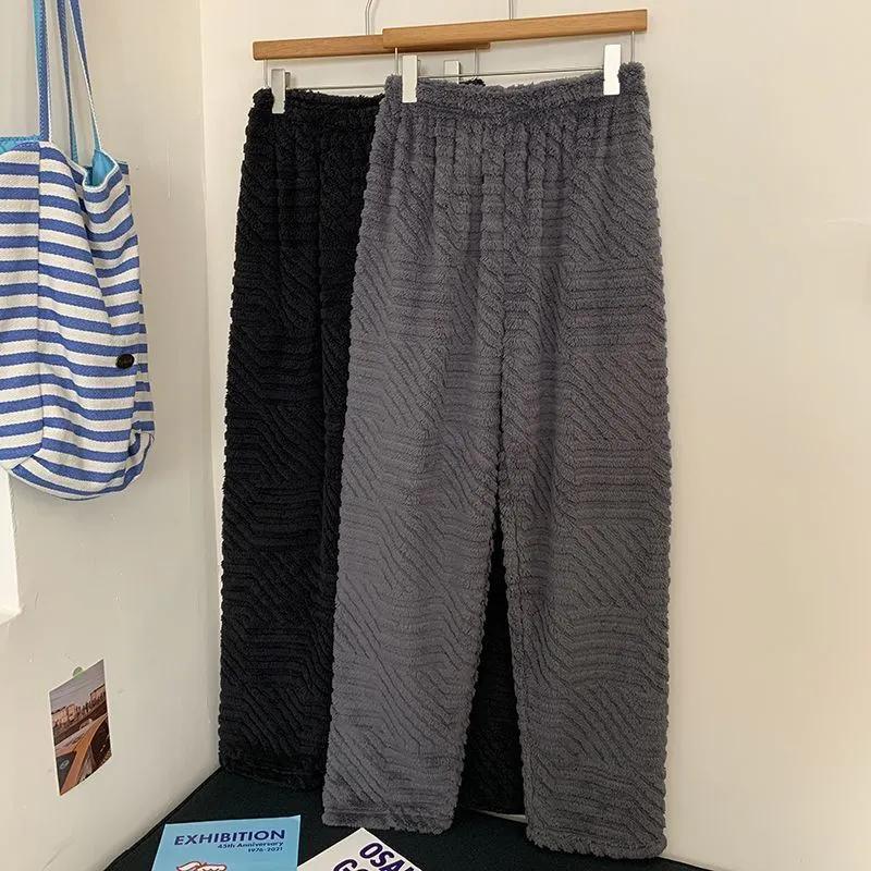 Pants for Women Plus Size Thickened Stretchy Elastic High Waist Long Trousers Solid Colour Fleece Casual Wide Leg Pants