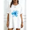 Oversized T Shirt Dress Black Blue Hibiscus Flower Print Casual Summer Wear