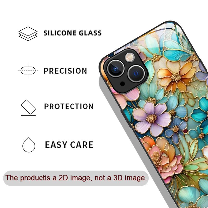 Flower Marble Texture Tempered Glass Phone Case for IPhone 16 Pro Max 16e 15 14 13 12 Mini 11 X XS XR 7 8 14 Plus Abstract Cover