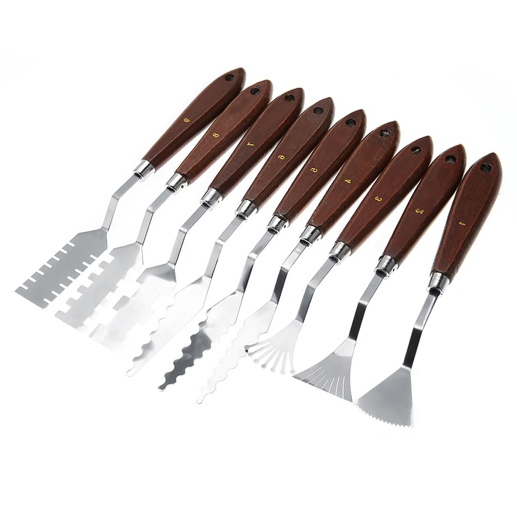 9PCS Professional Spatula Paint Mixture Scraper Set Artist Oil Painting Palette Knife
