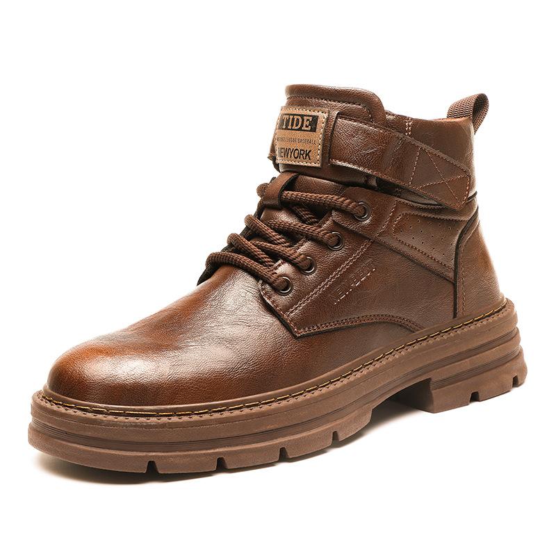 

Мужские британские модные высокие ботинки Martin из кожи для подростков, туфли на липучке и платформе, повседневные студенческие мотоциклетные ботинки 44