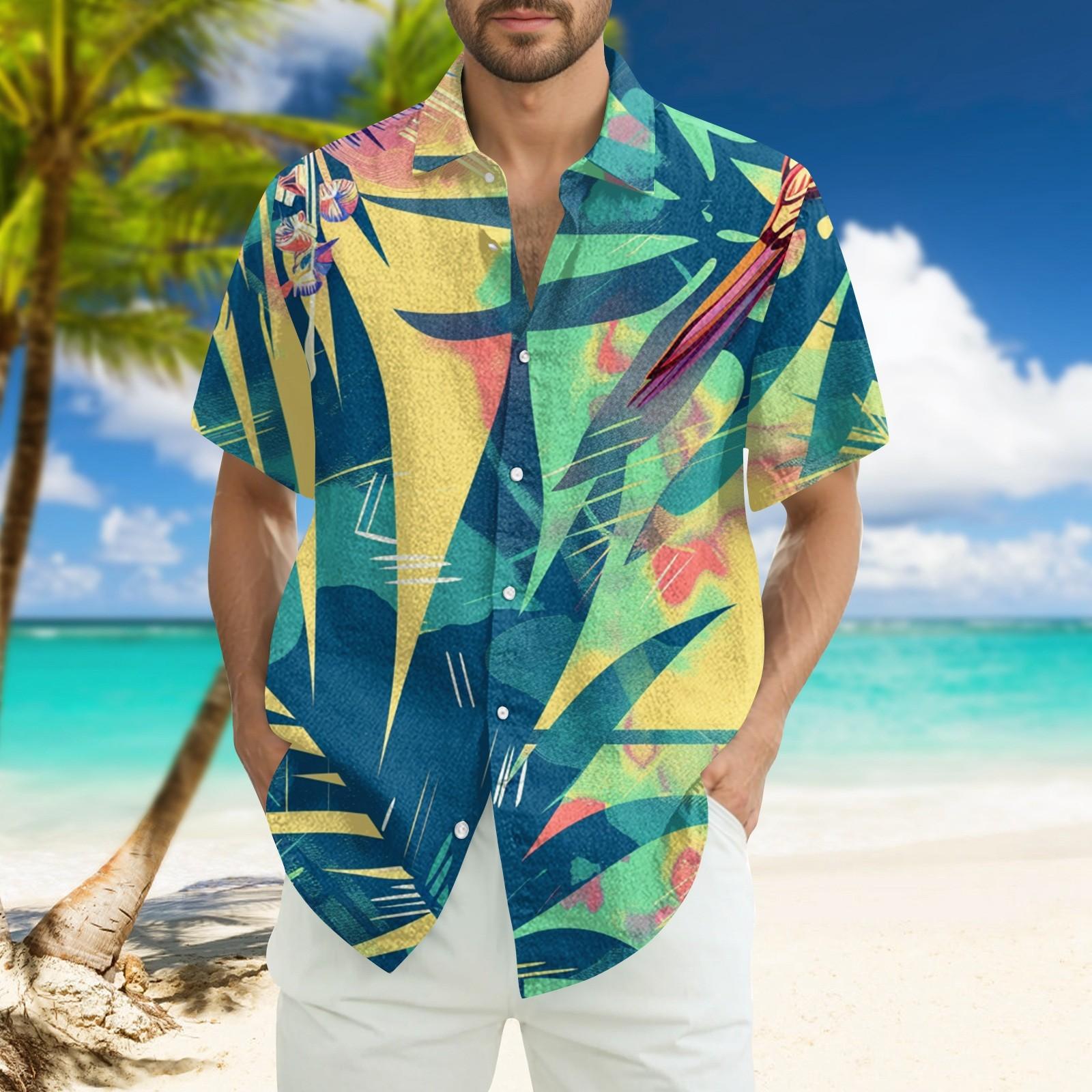 

Мужская модная свободная гавайская принтованная пляжная рубашка с коротким рукавом L