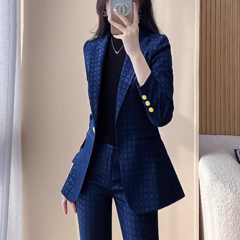 Teluoman Women's 2024 Plaid Blazer & Trousers Set