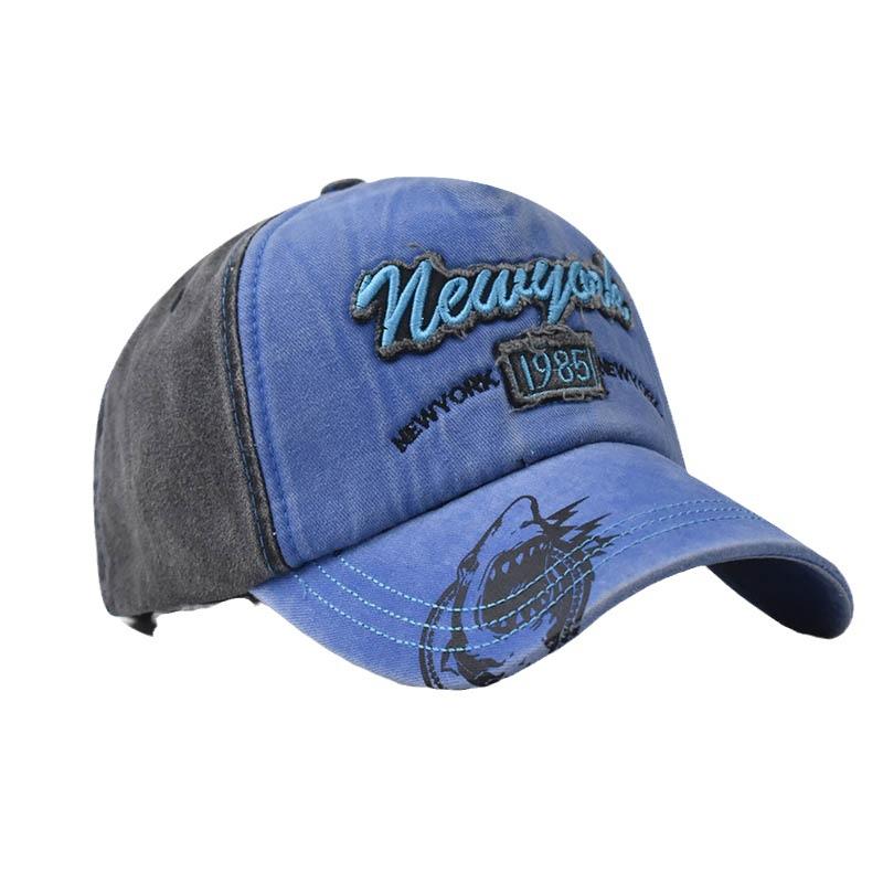 Washed Alphabet New York Embroidered Baseball Cap Vintage Personality Graffiti Shark Cap Men's Cap