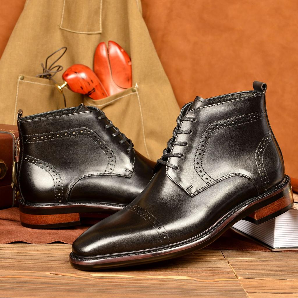 Fashion New Vintage  Boots Men's Topcoat Cowhide Business Dress Leather Shoes British Men's Boots Genuine Leather Boots