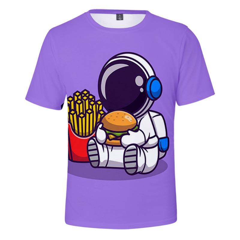 Cartoon Astronaut Short Sleeved T-shirt for Adults Children Men Women Home Casual Top