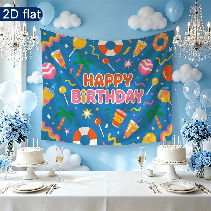 Happy Birthday Gifts Photo Background, Colorful Polyester Banner for Party Supplies