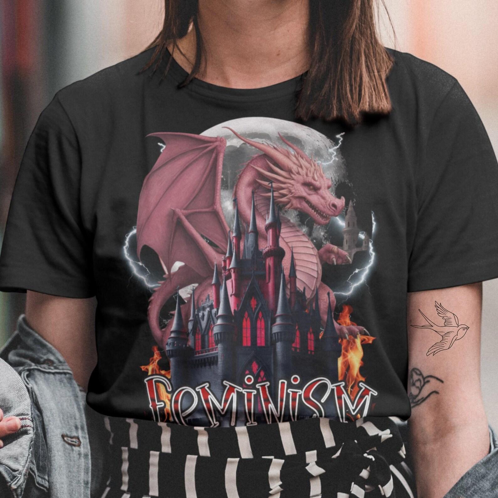 Dragon Feminism T-Shirt: Retro 90s Y2k Gothic Tee XL