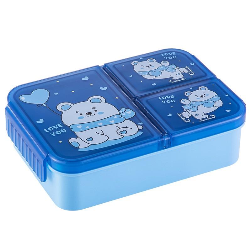 Kids Leak-Proof Compartment Lunch Box School Microwave Safe BPA-Free PP Plastic Food Container Reusable Snack Blue