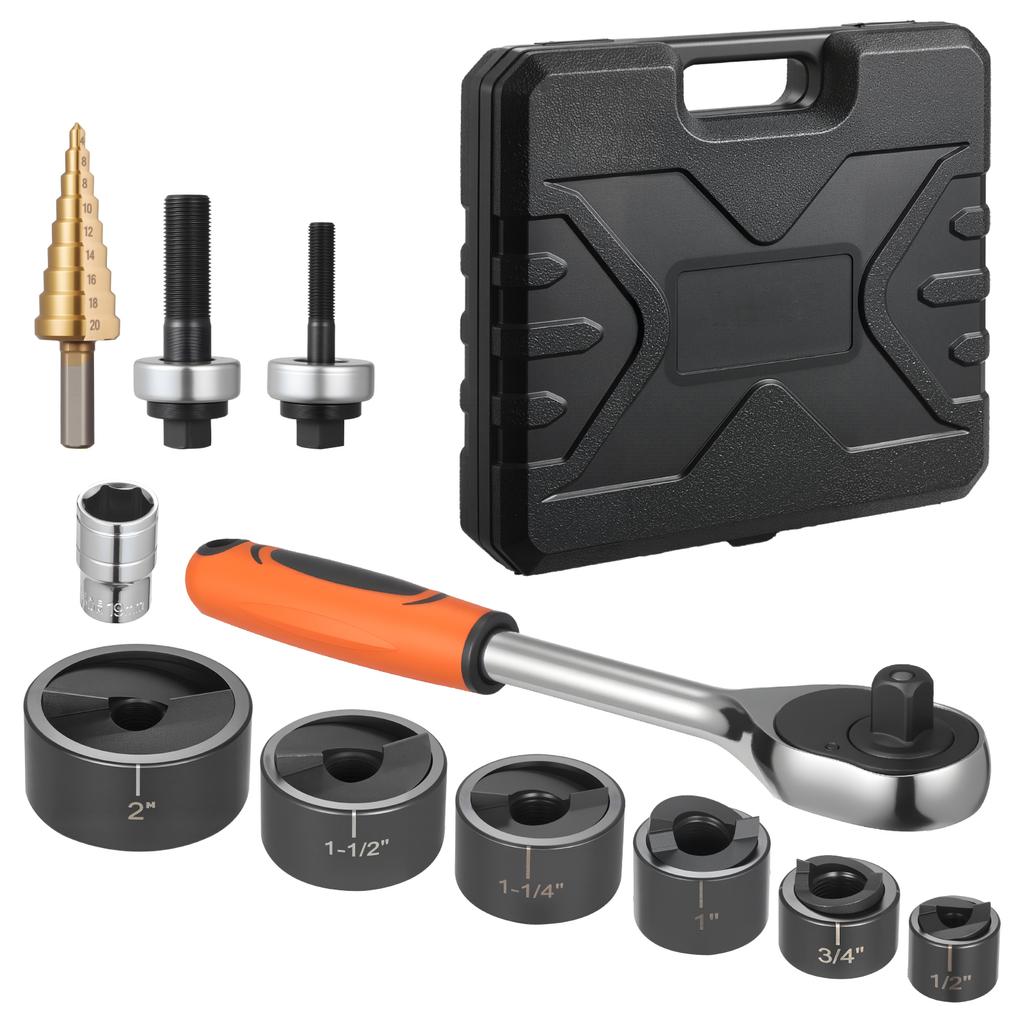 SucceBuy Knockout Punch Set 1/2 to 2 in SLUG-Buster Ratchet Knockout Set for Aluminum Mild steel Fiberglass Plastics 6 Die Sizes