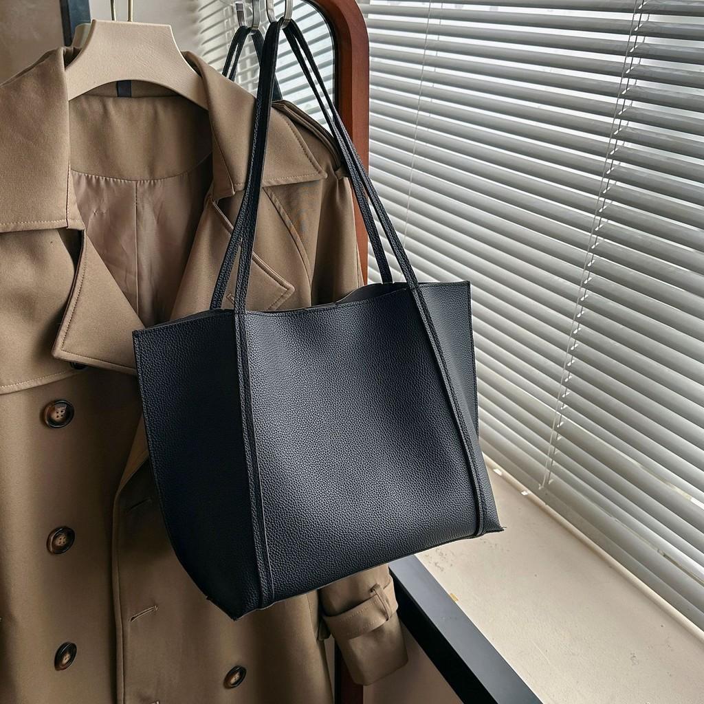 Stylish Retro Pu Tote Bag Set With Large Capacity Dual Color Design For Women