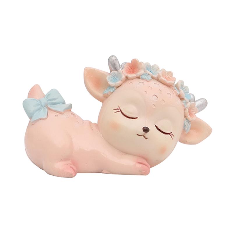 1PC Car Small Ornaments Sleeping Cute Deer Animal Tabletop Home Decoration Resin Crafts Cake Baking Cartoon Decor