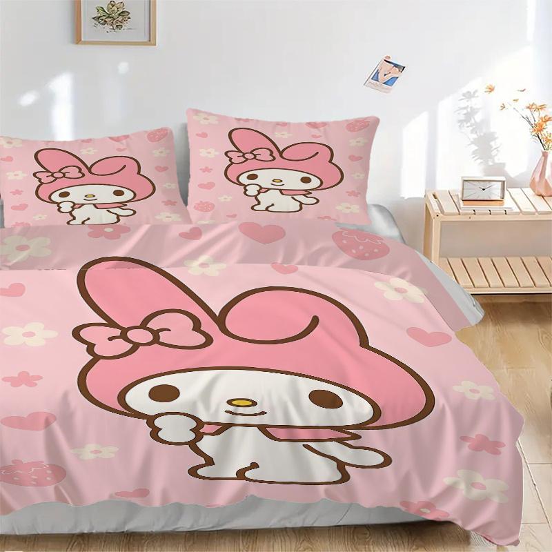 

3pcs My Melody Cute Wallpaper Print Cover Set Ultra Soft, Breathable, and Comfortable Bedding with Stylish Design for Bedroom and Guest Room Deco 135x200cm