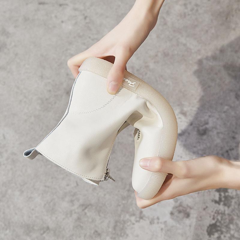 Bottines femme 2025 nouvel automne et hiver tendon de bœuf bottes Martin polyvalentes montantes chaussures femme bottes à fermeture éclair avant style rétro