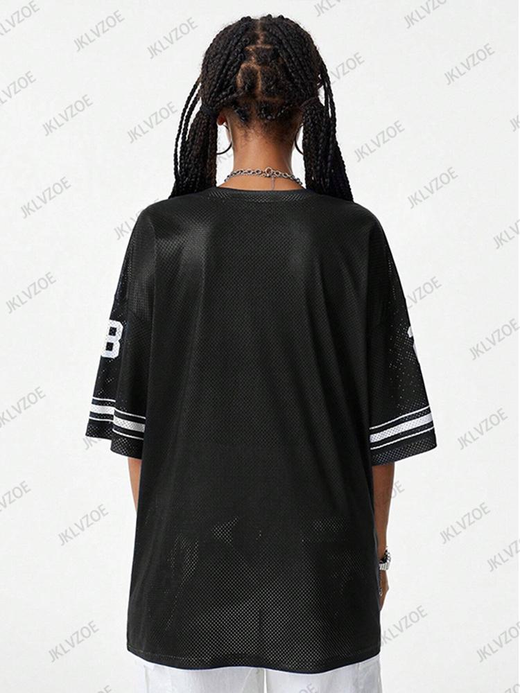 2025 Summer New Blue Succeed Print T-Shirt For Women V-Neck Short Sleeve Sports Football Jersey Y2K Casual Loose Oversized Tops