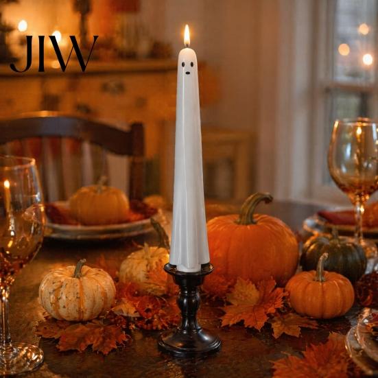 Real Wax Texture Ghost Candles Halloween Flameless Taper Candles, Battery Operated Flickering Candle Light with Party Atmosphere Lighting Remote,